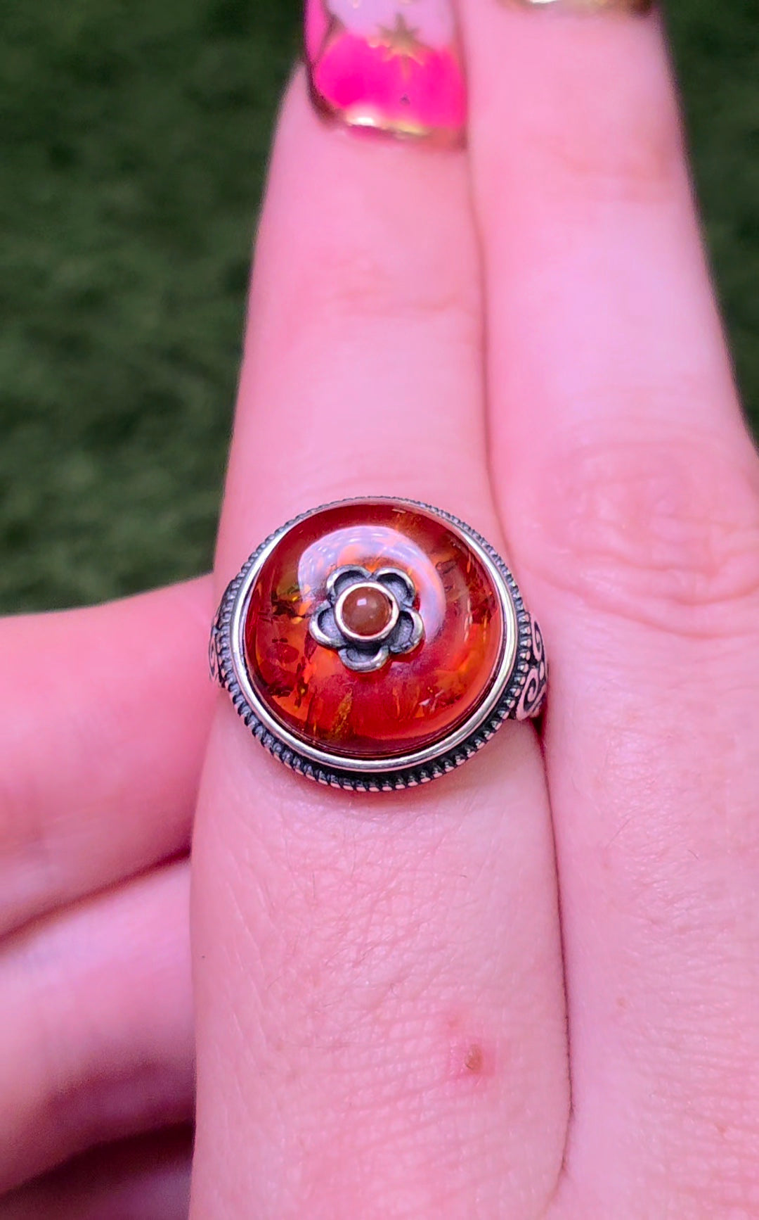 Baltic Amber and Carnelian Ring
