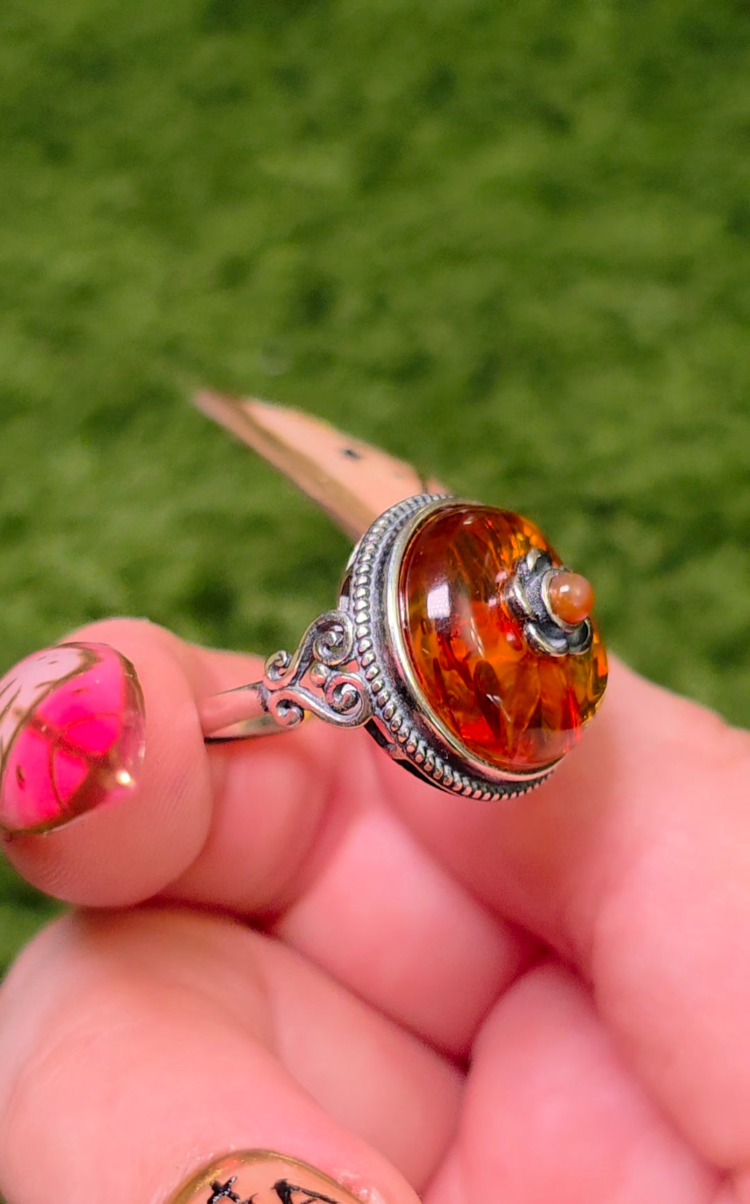 Baltic Amber and Carnelian Ring