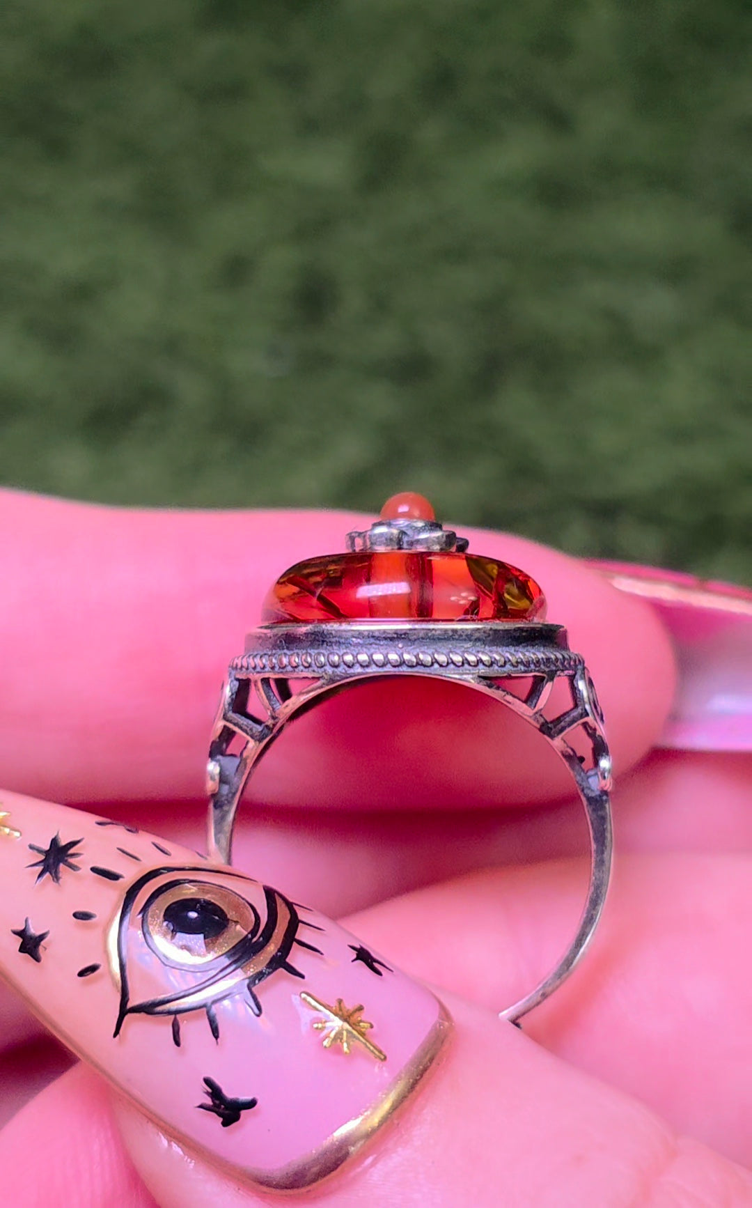 Baltic Amber and Carnelian Ring