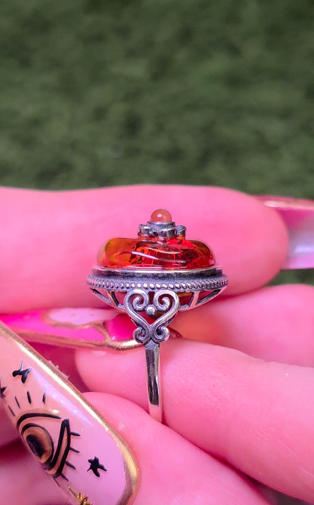 Baltic Amber and Carnelian Ring