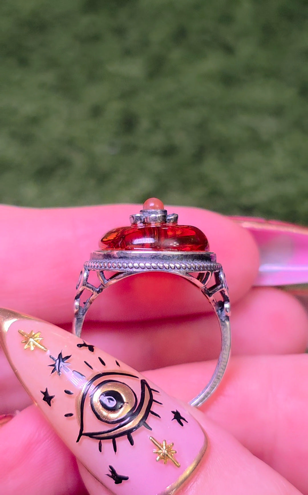 Baltic Amber and Carnelian Ring