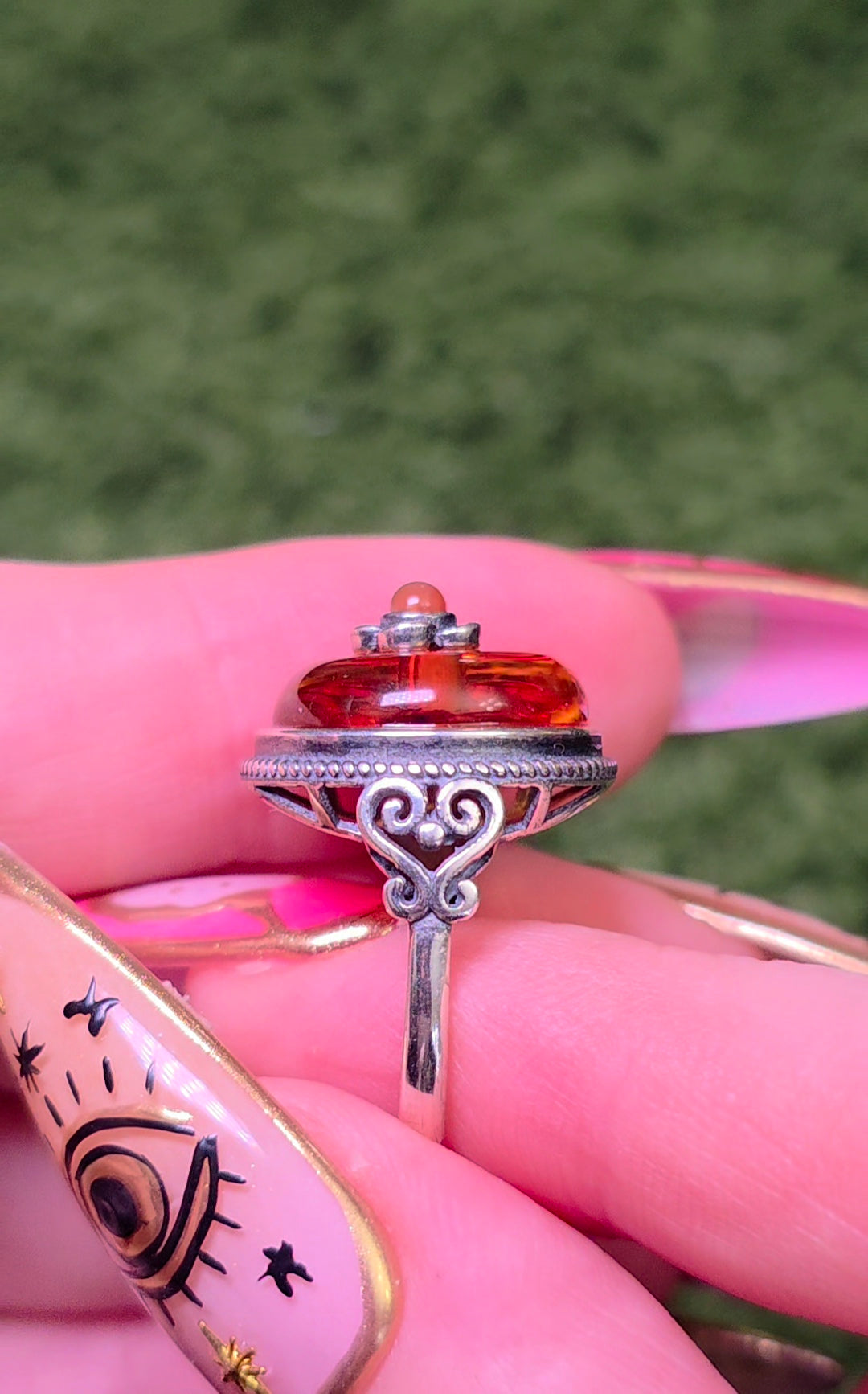 Baltic Amber and Carnelian Ring