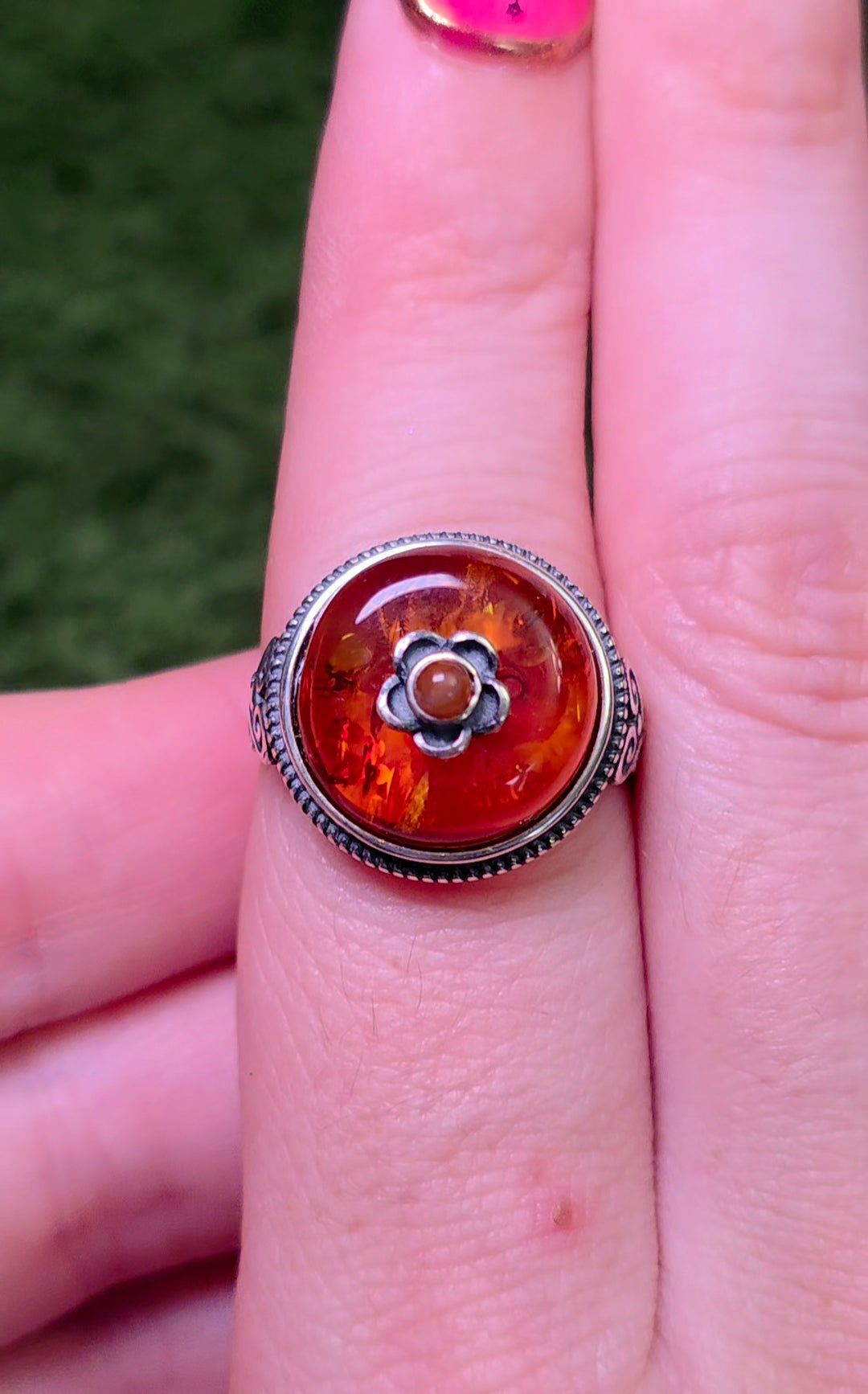 Baltic Amber and Carnelian Ring