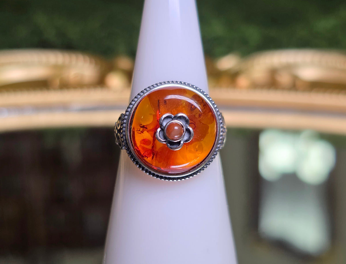 Baltic Amber and Carnelian Ring