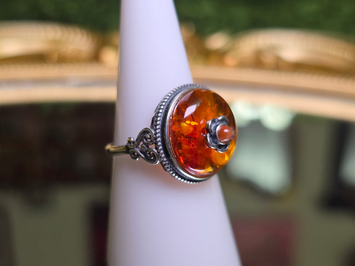 Baltic Amber and Carnelian Ring