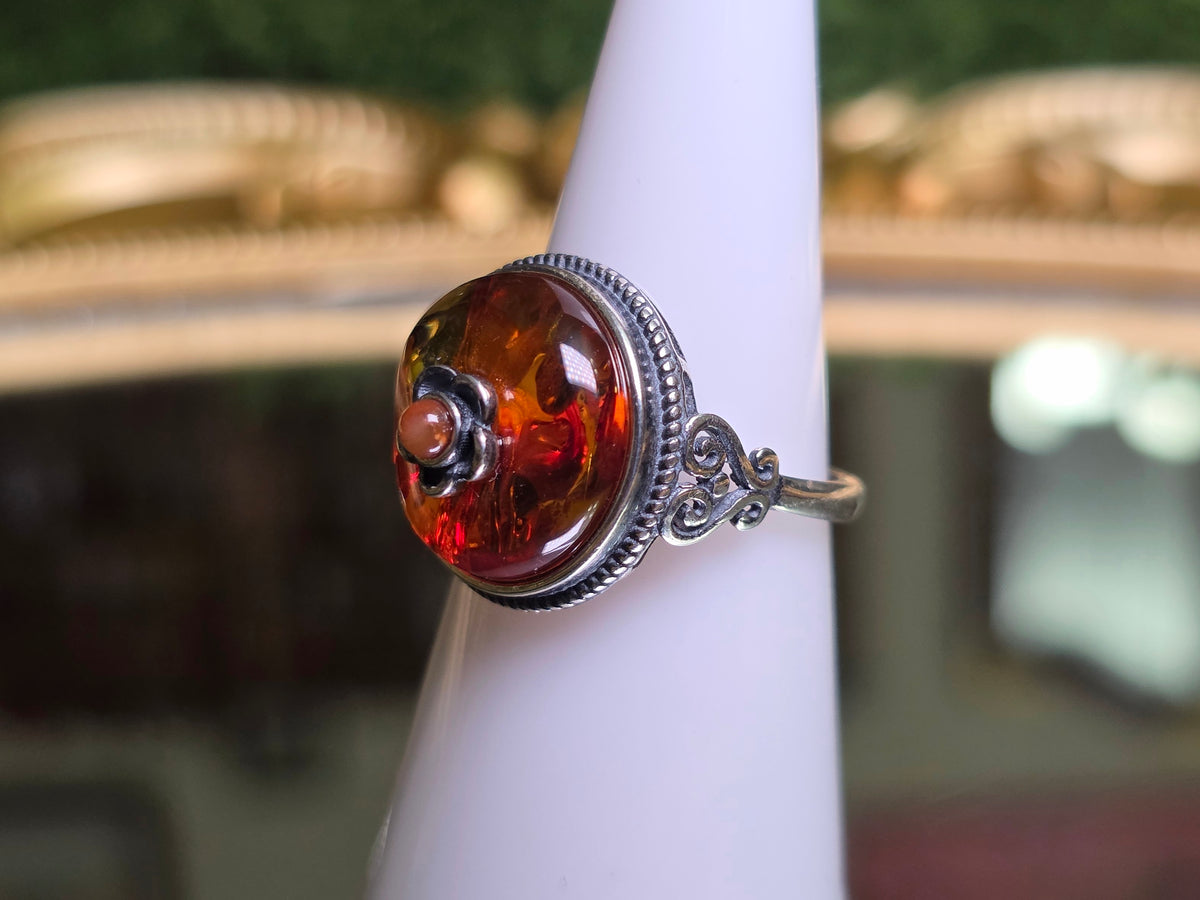 Baltic Amber and Carnelian Ring