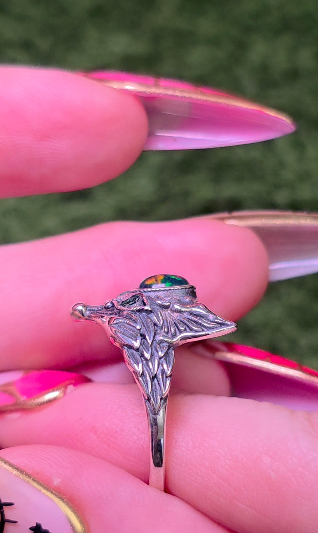 Black Opal and Emerald Fox Ring