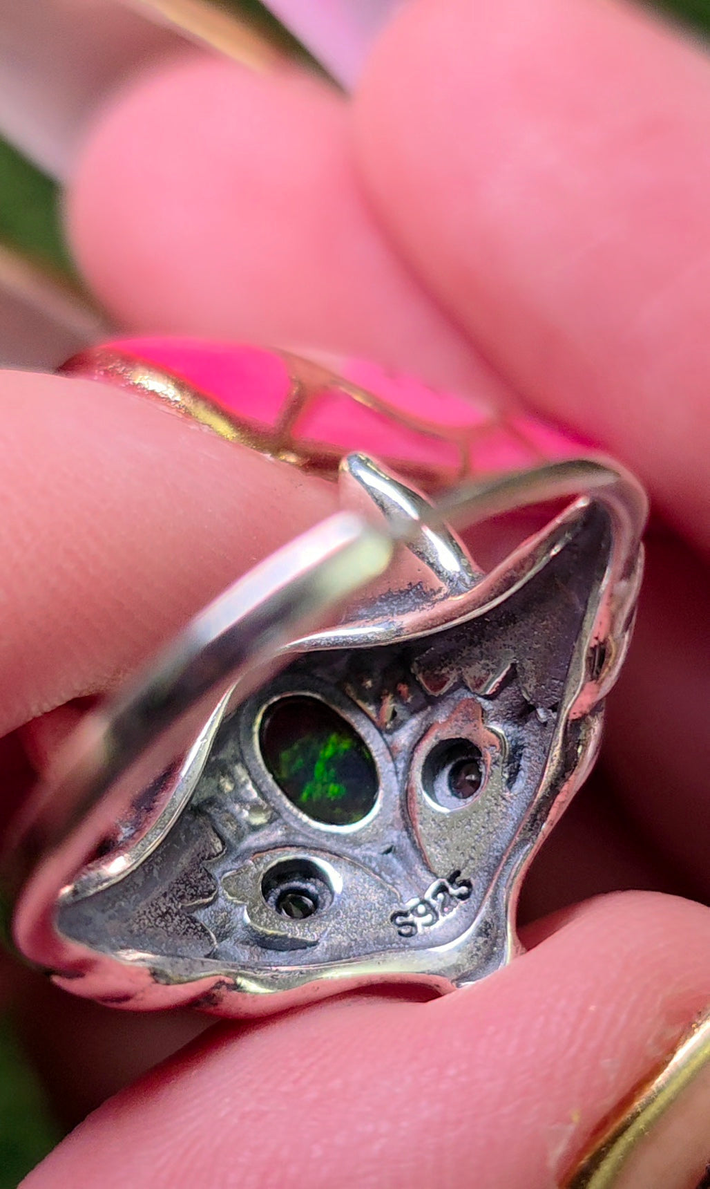 Black Opal and Emerald Fox Ring