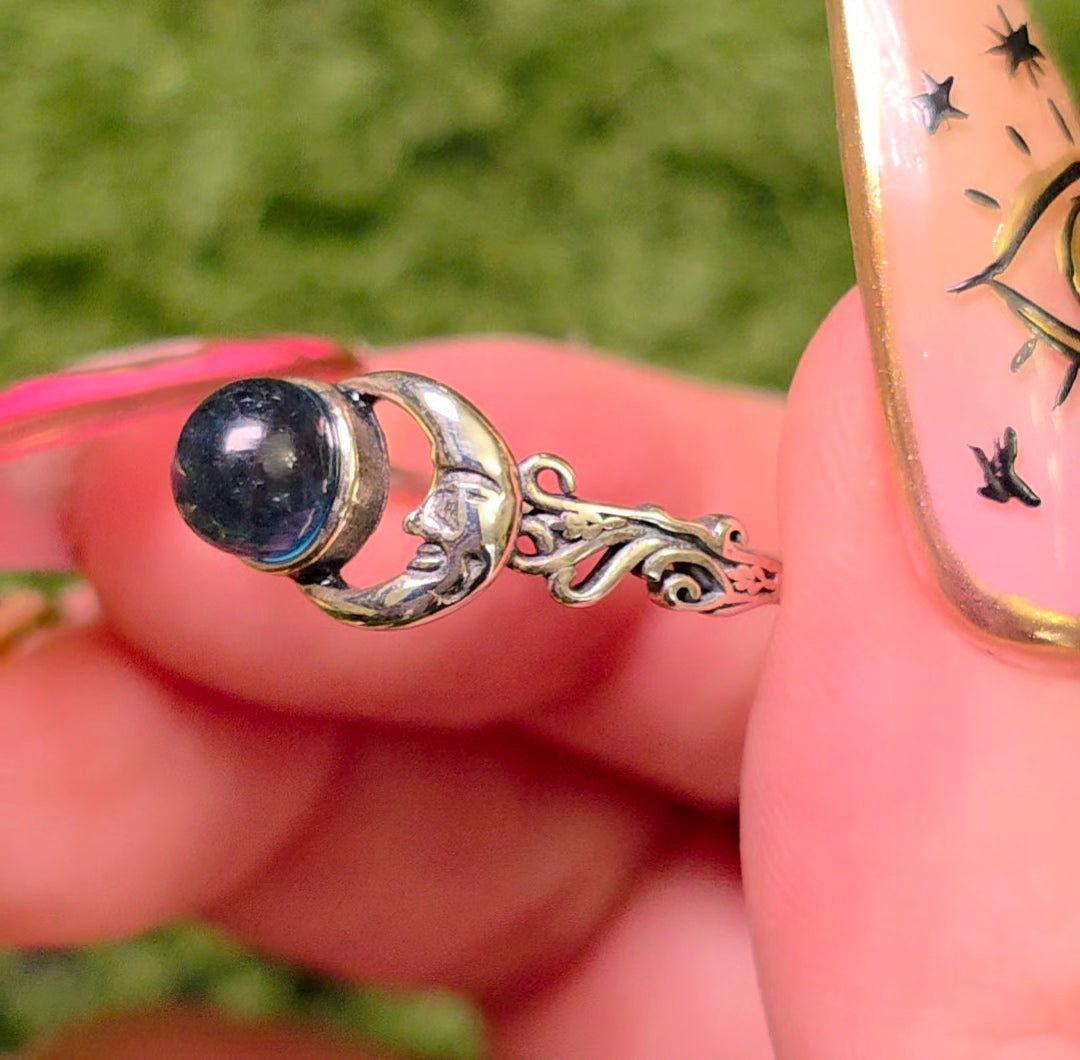 Aquamarine Moon Ring