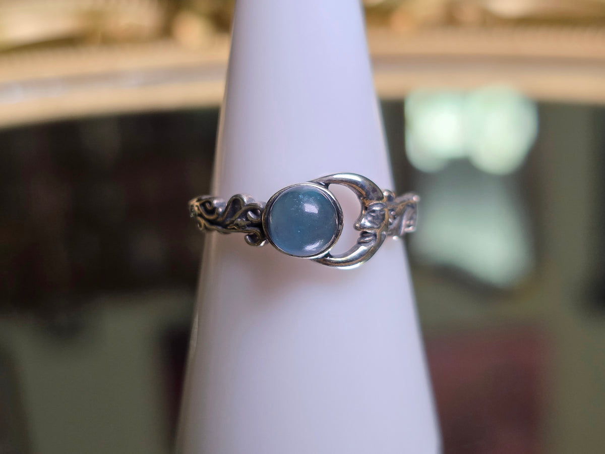 Aquamarine Moon Ring