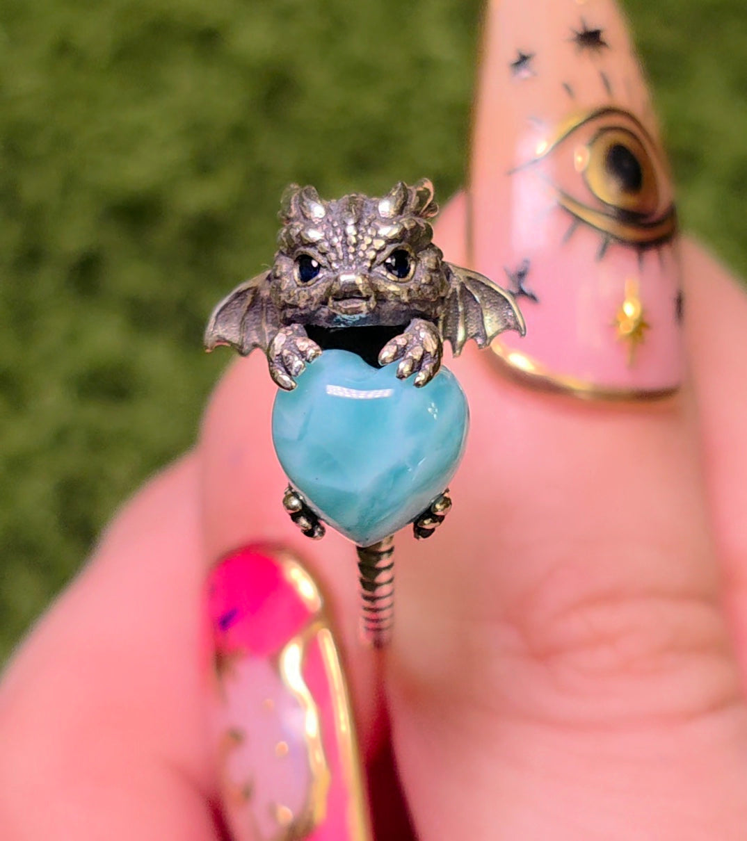 Larimar Heart & Dragon Ring