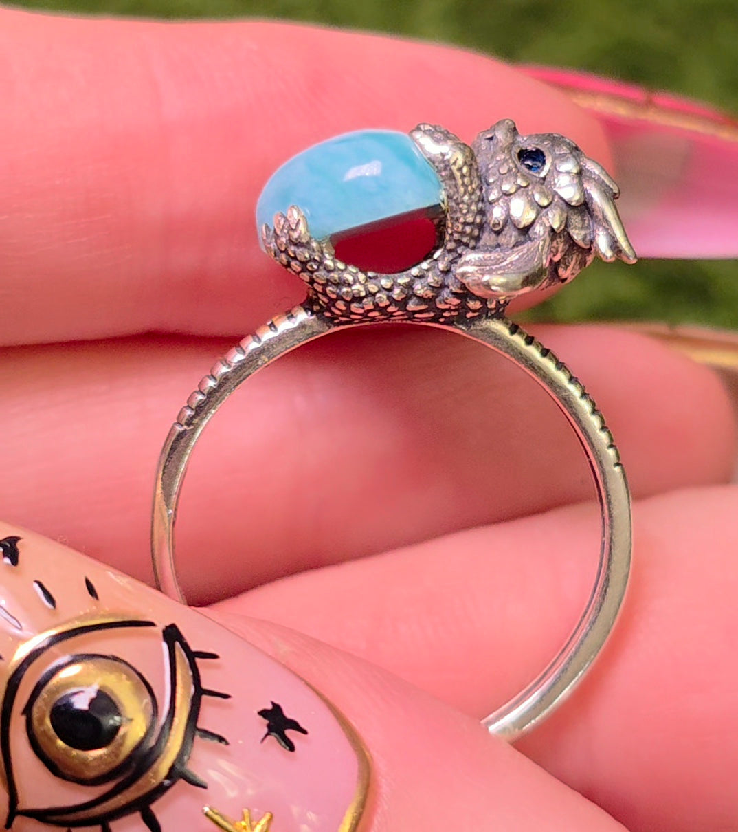 Larimar Heart & Dragon Ring