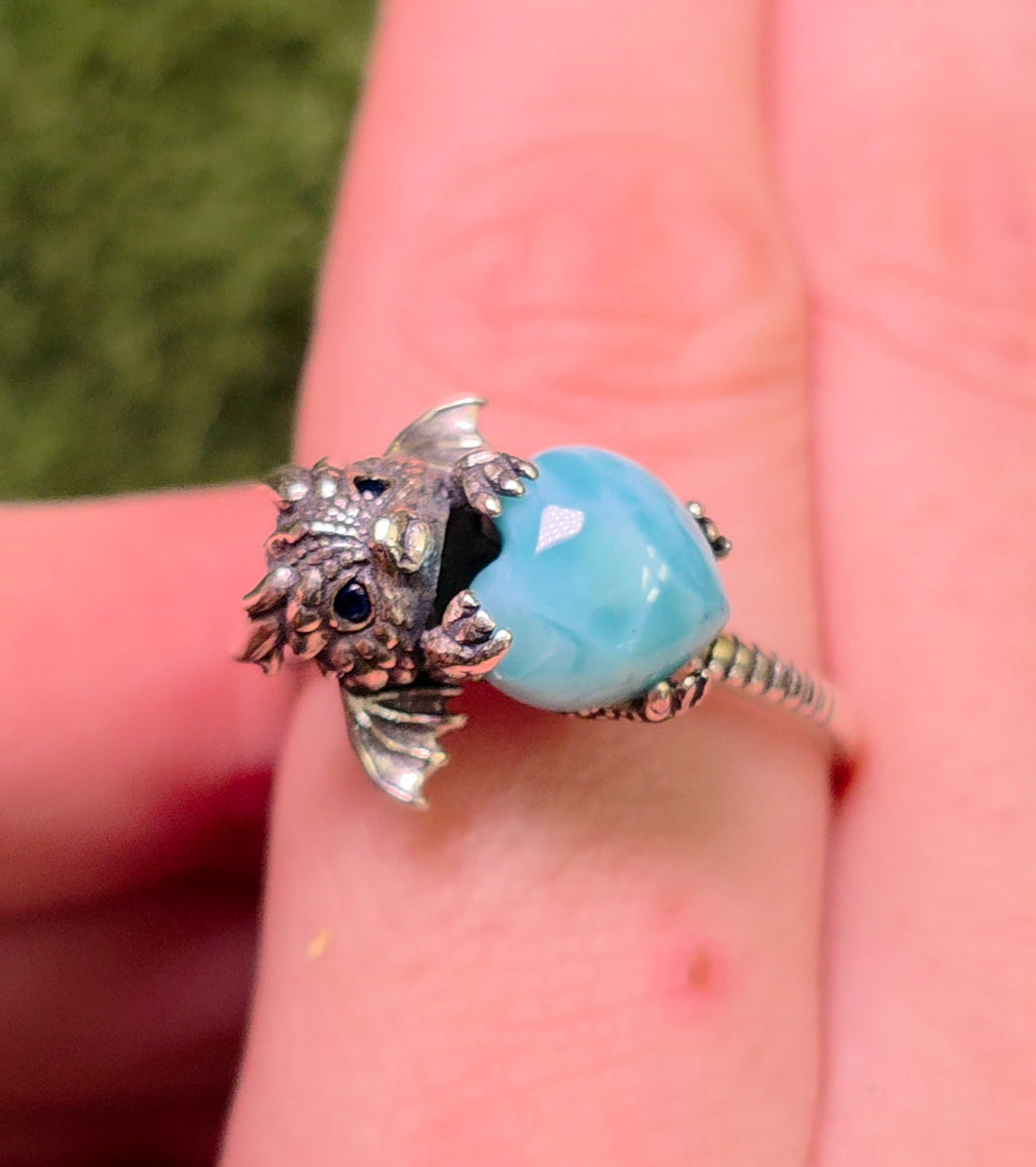 Larimar Heart & Dragon Ring