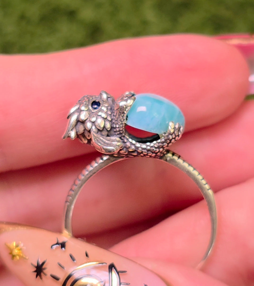 Larimar Heart & Dragon Ring