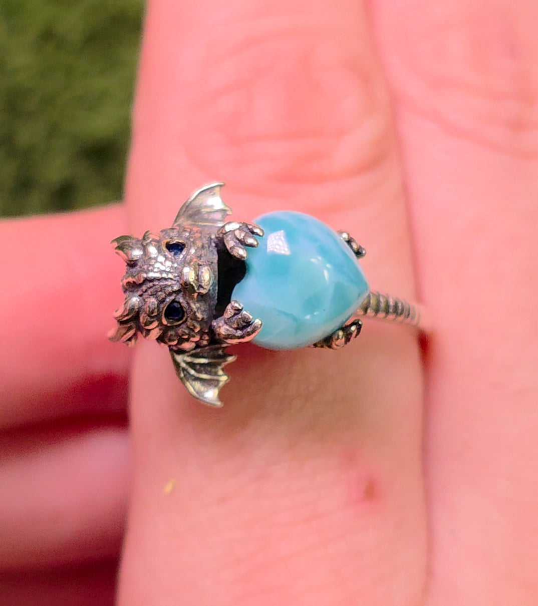 Larimar Heart & Dragon Ring