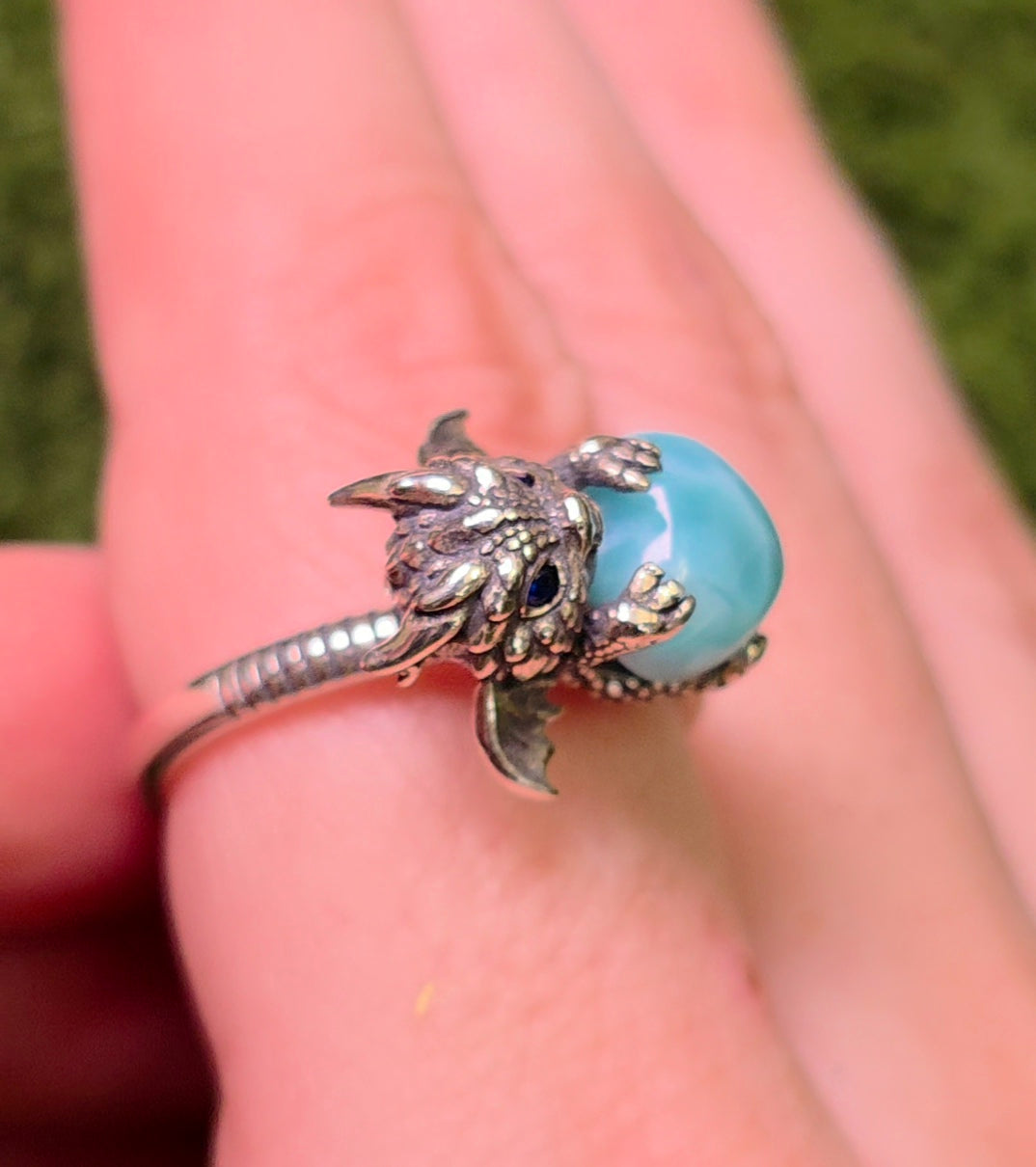 Larimar Heart & Dragon Ring
