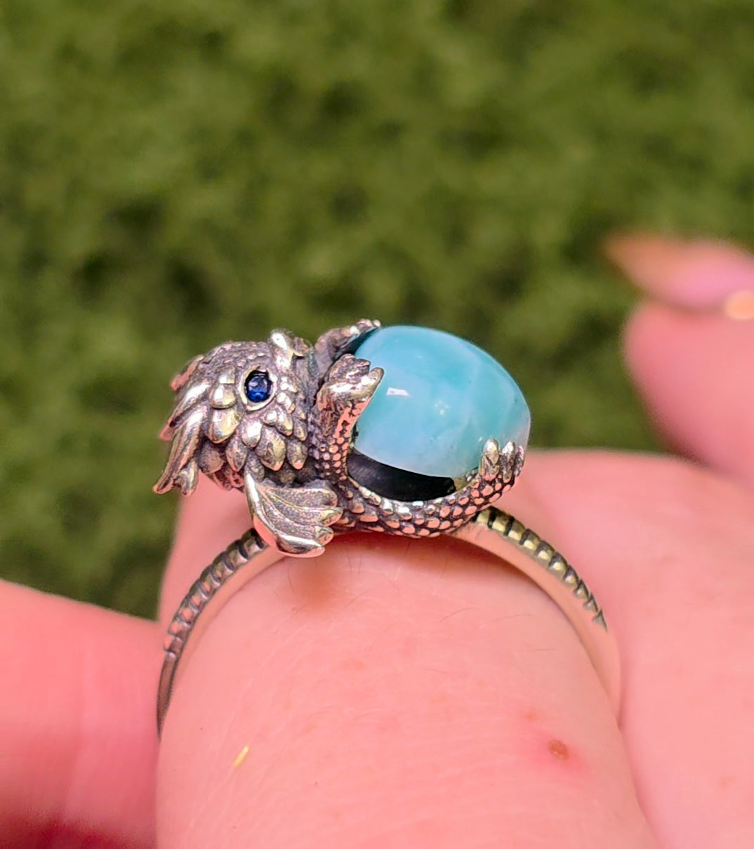 Larimar Heart & Dragon Ring