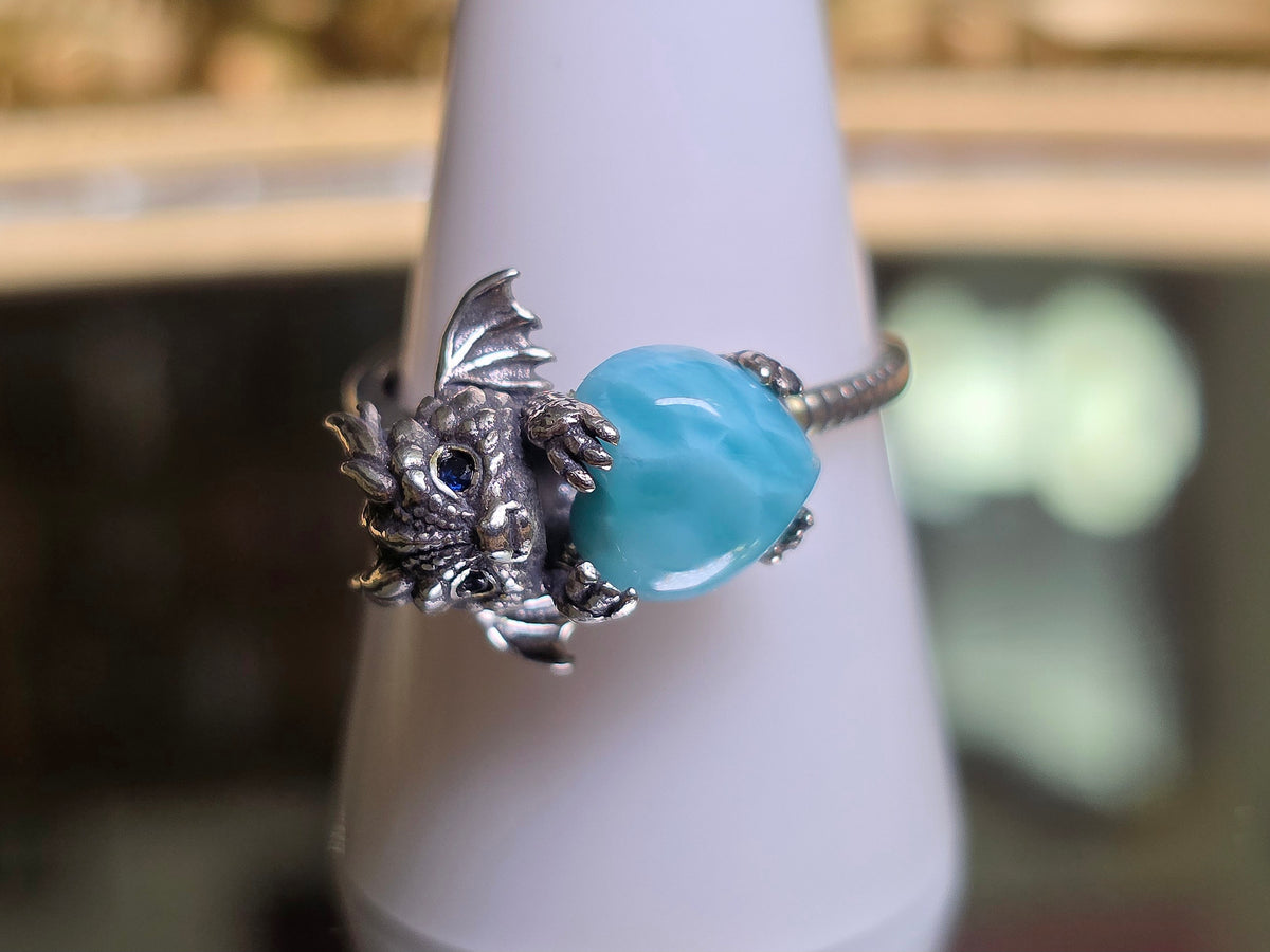 Larimar Heart & Dragon Ring