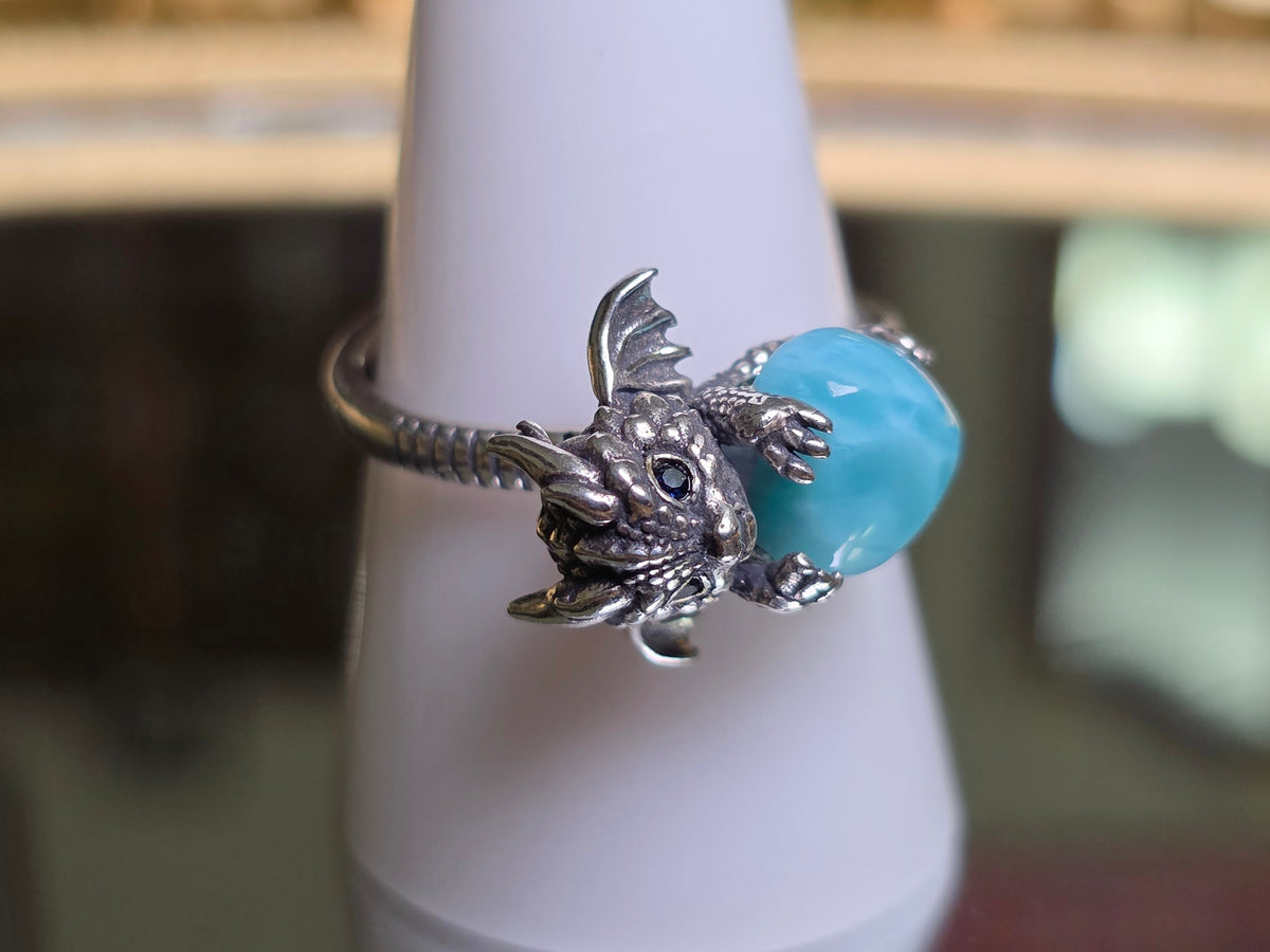 Larimar Heart & Dragon Ring