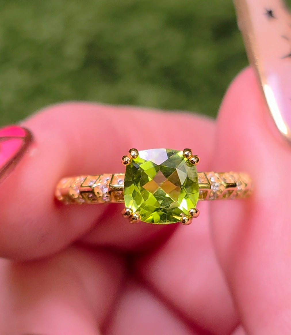 Peridot & Zircon Gold-Plated Ring
