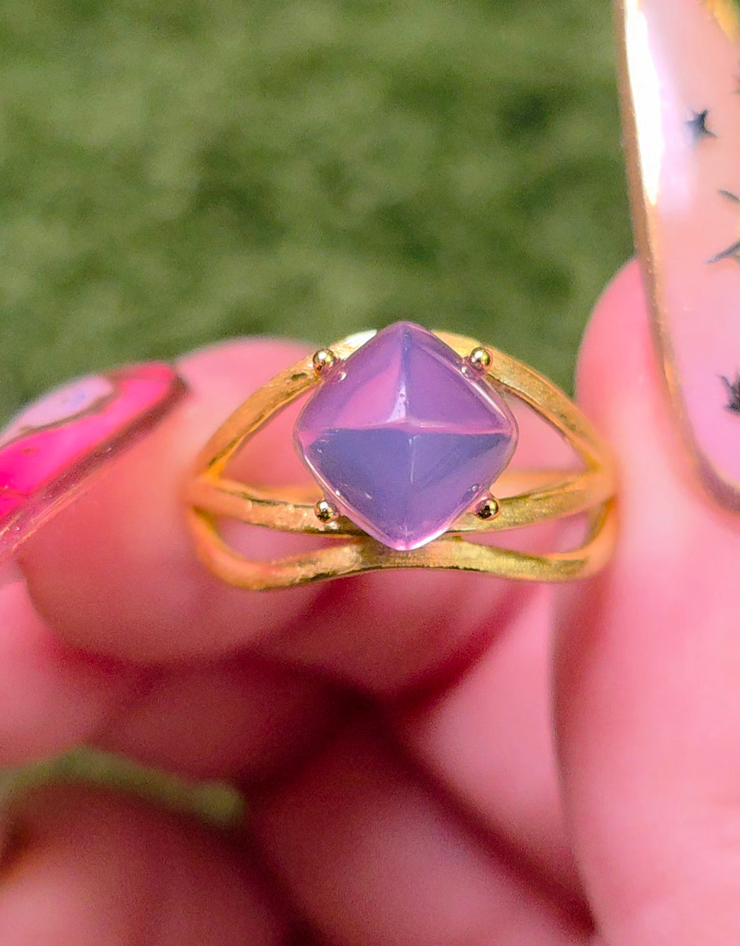 Lavender Moon Quartz Sugarloaf Gold-Plated Ring
