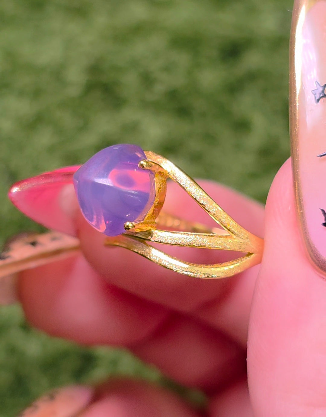 Lavender Moon Quartz Sugarloaf Gold-Plated Ring