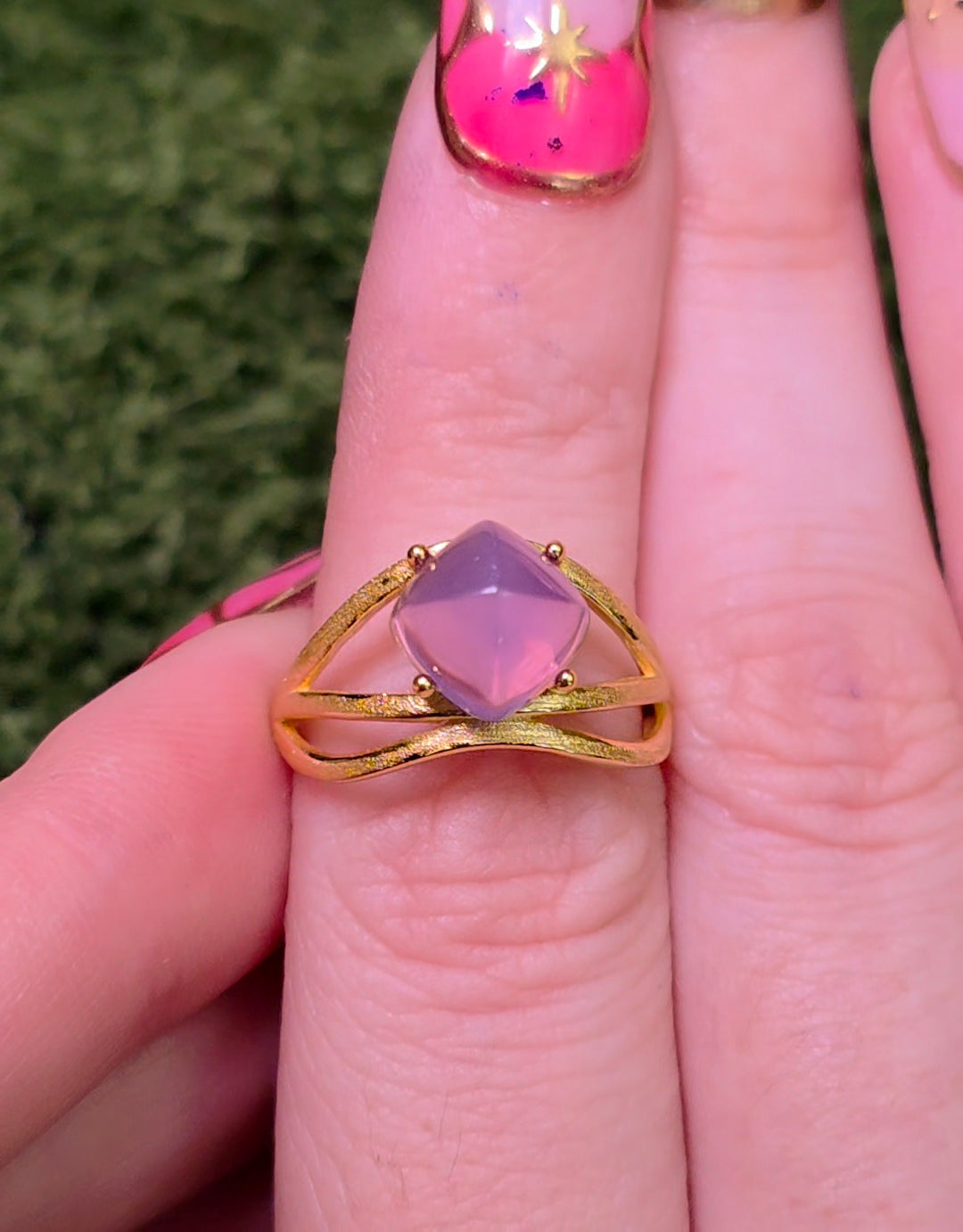 Lavender Moon Quartz Sugarloaf Gold-Plated Ring