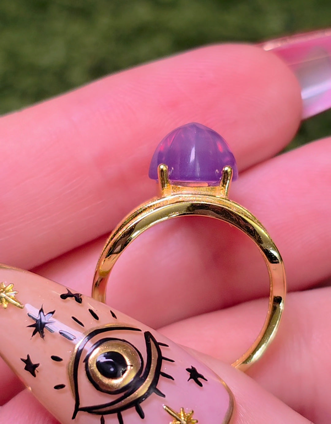 Lavender Moon Quartz Sugarloaf Gold-Plated Ring