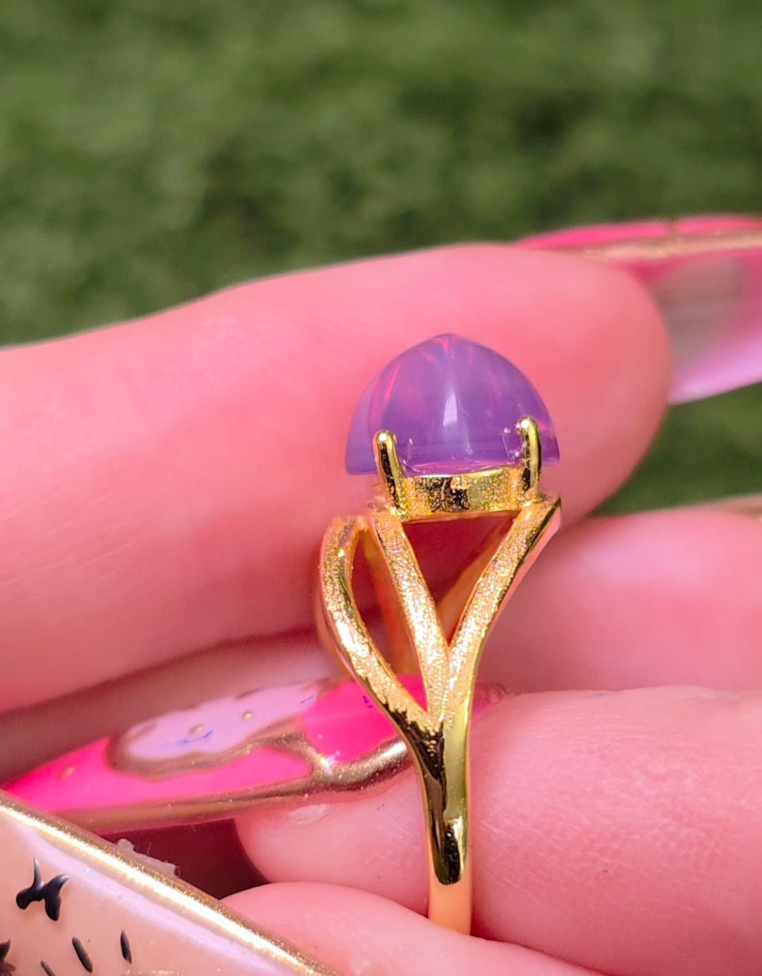 Lavender Moon Quartz Sugarloaf Gold-Plated Ring
