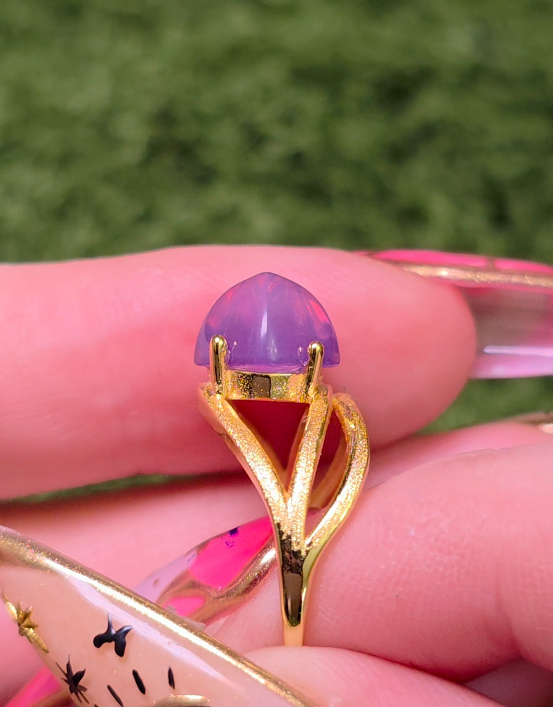Lavender Moon Quartz Sugarloaf Gold-Plated Ring
