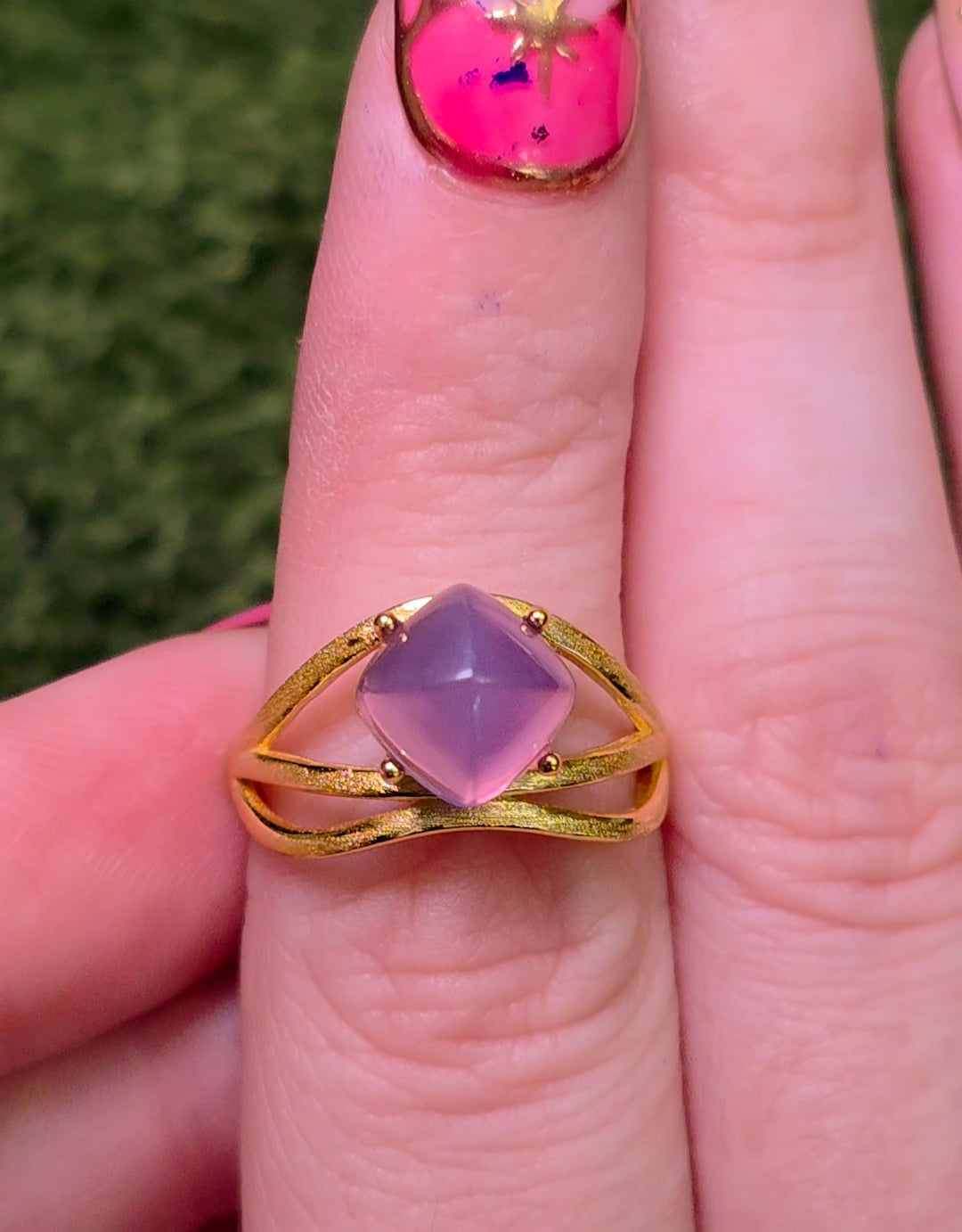 Lavender Moon Quartz Sugarloaf Gold-Plated Ring