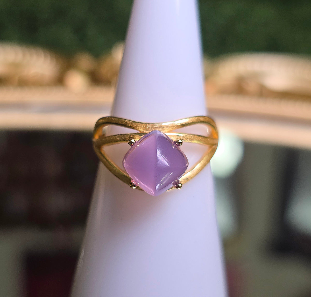 Lavender Moon Quartz Sugarloaf Gold-Plated Ring