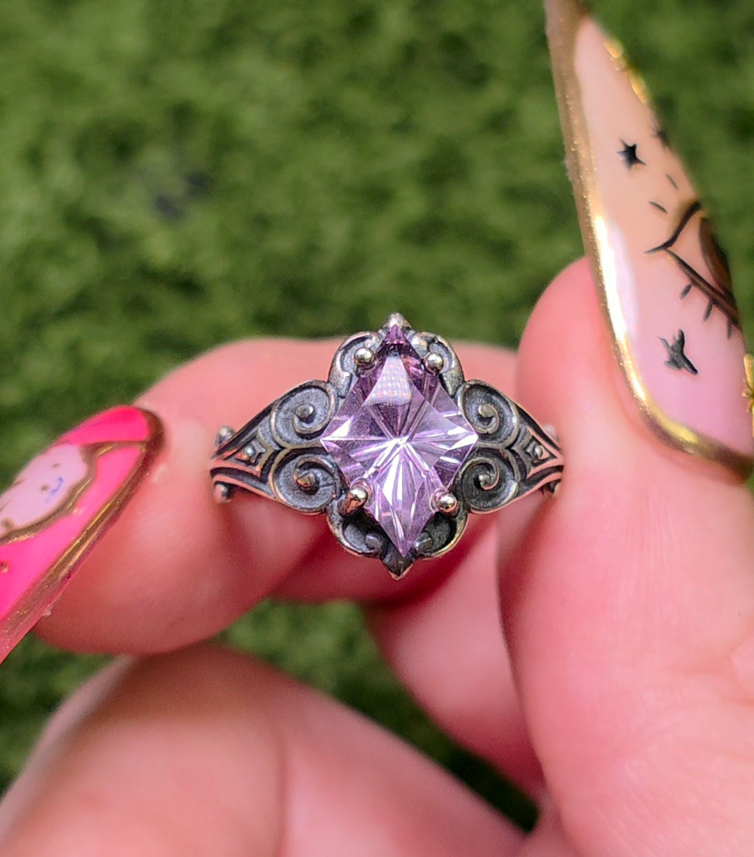 Lavender Moon Quartz Scrollwork Ring
