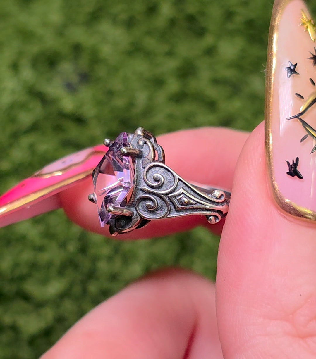 Lavender Moon Quartz Scrollwork Ring