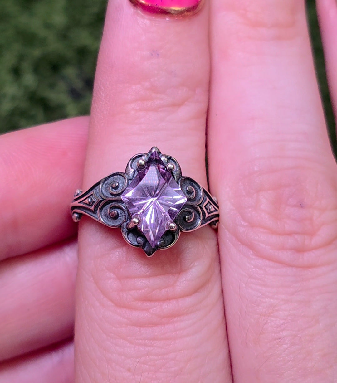Lavender Moon Quartz Scrollwork Ring
