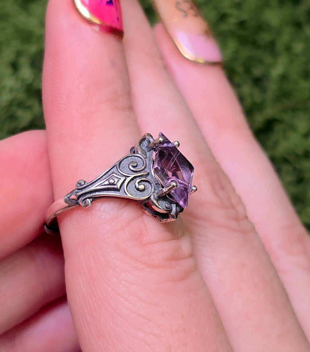 Lavender Moon Quartz Scrollwork Ring
