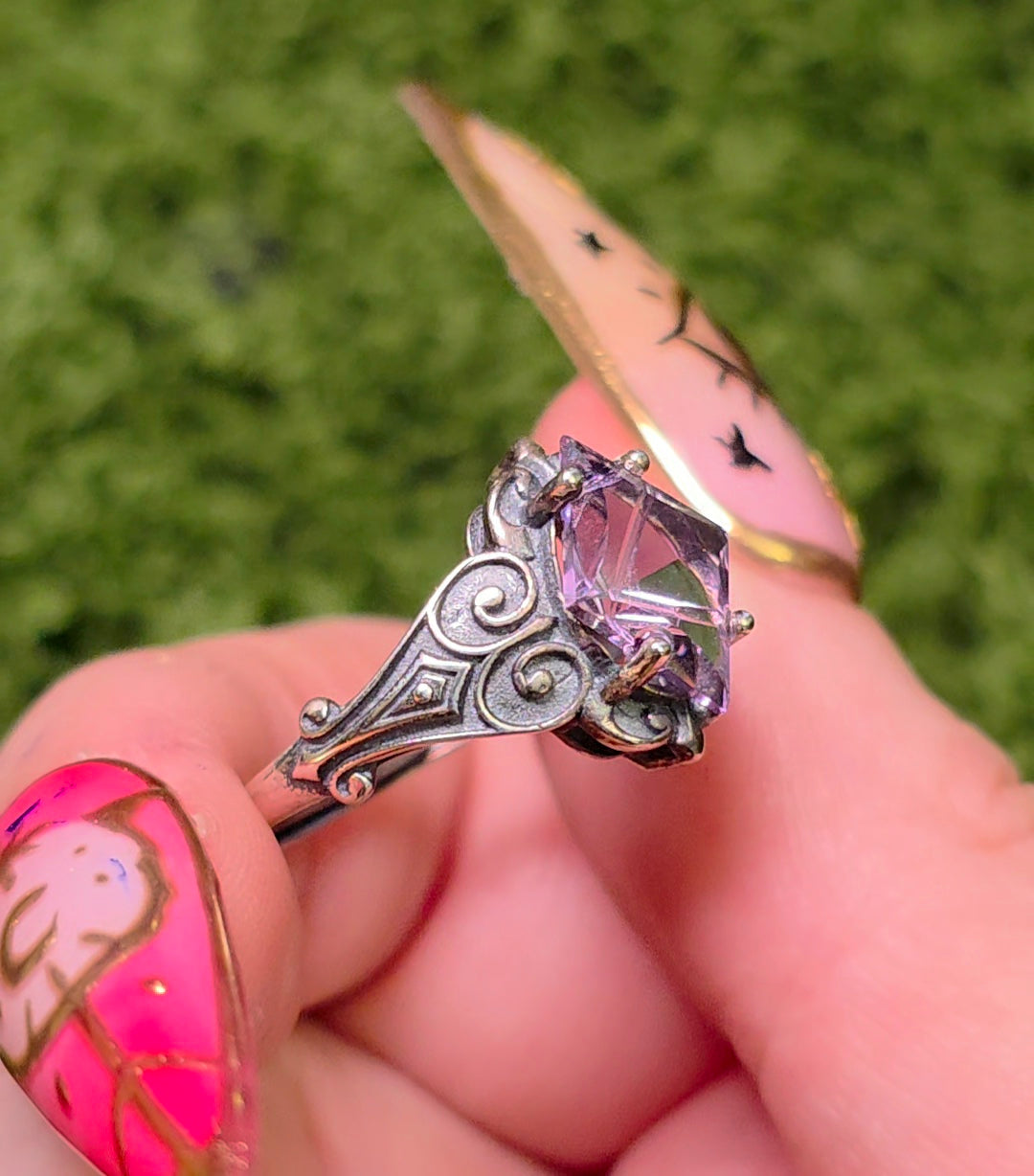 Lavender Moon Quartz Scrollwork Ring