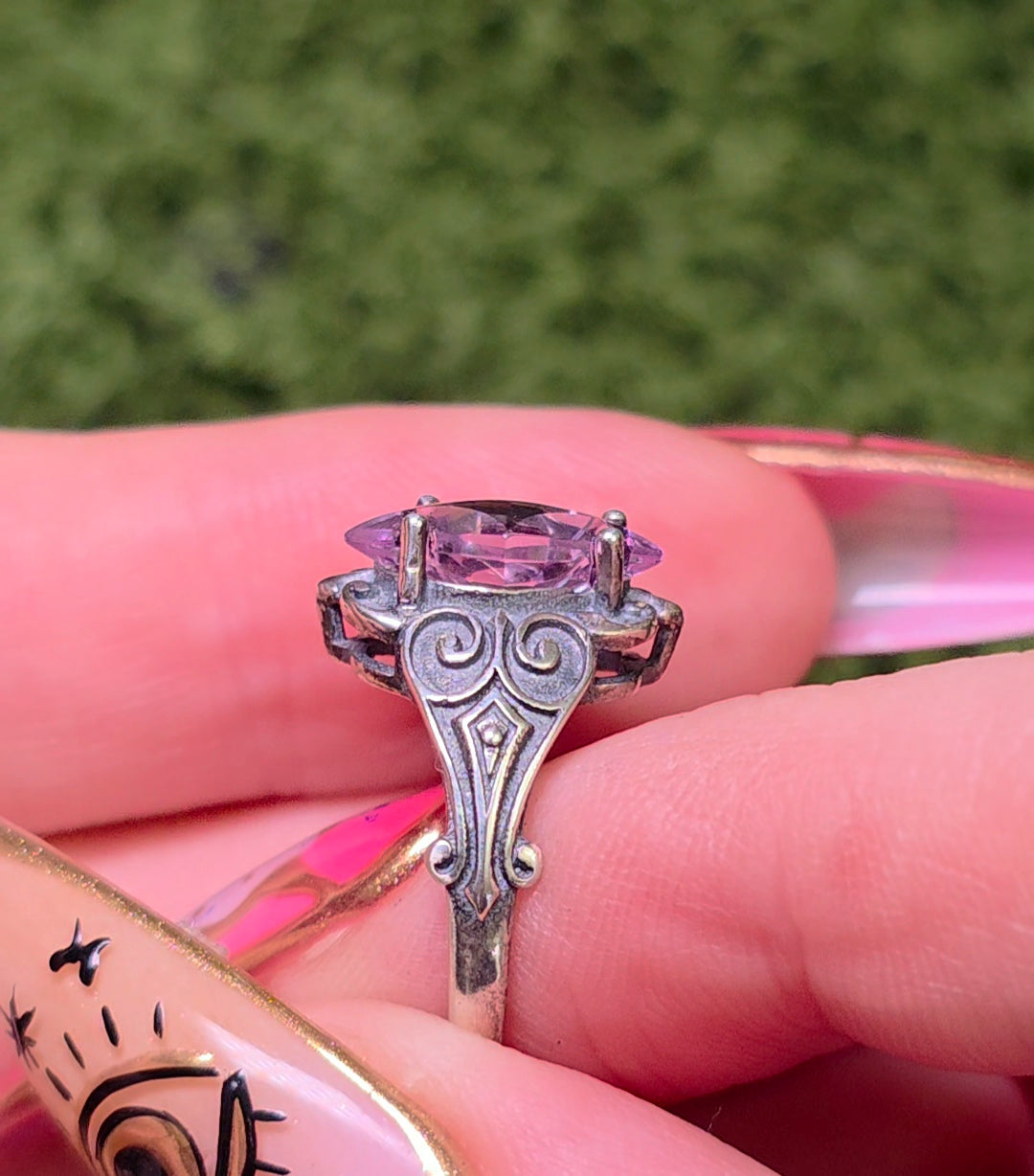 Lavender Moon Quartz Scrollwork Ring
