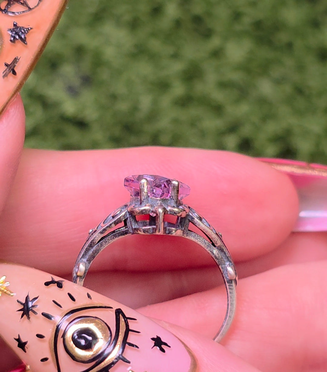 Lavender Moon Quartz Scrollwork Ring