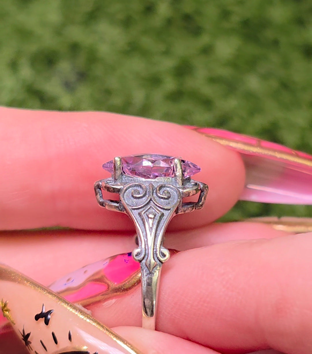Lavender Moon Quartz Scrollwork Ring