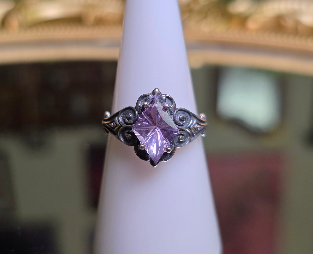 Lavender Moon Quartz Scrollwork Ring