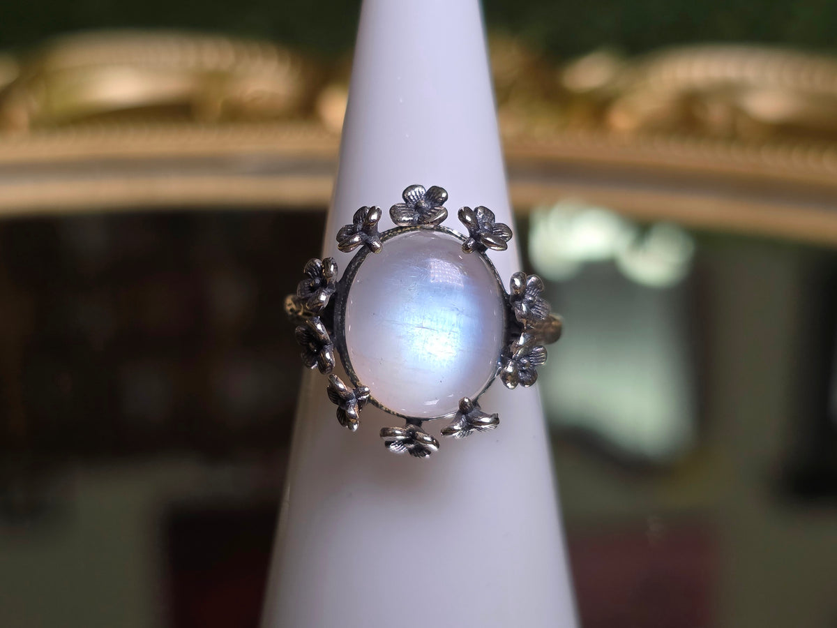 Rainbow Moonstone Floral Ring