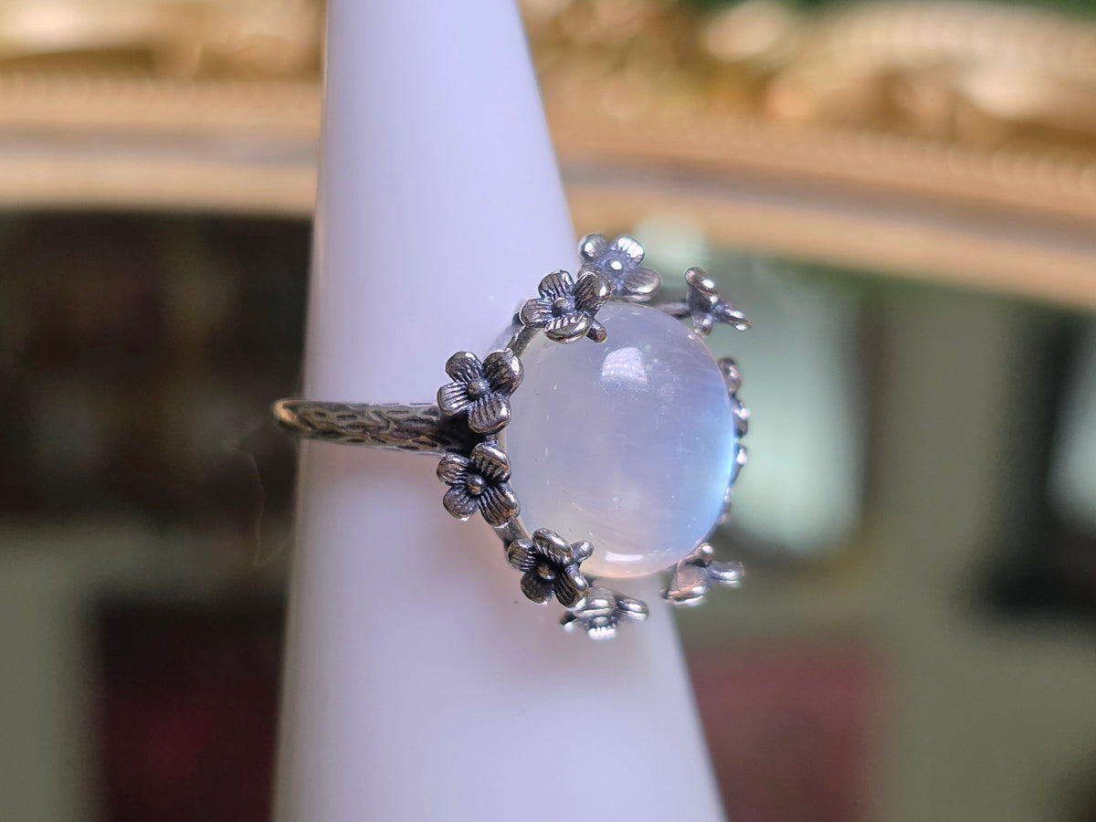 Rainbow Moonstone Floral Ring