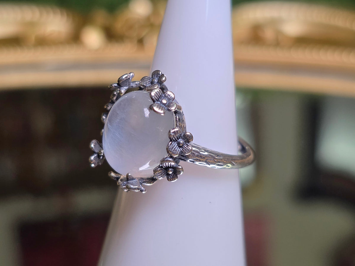 Rainbow Moonstone Floral Ring