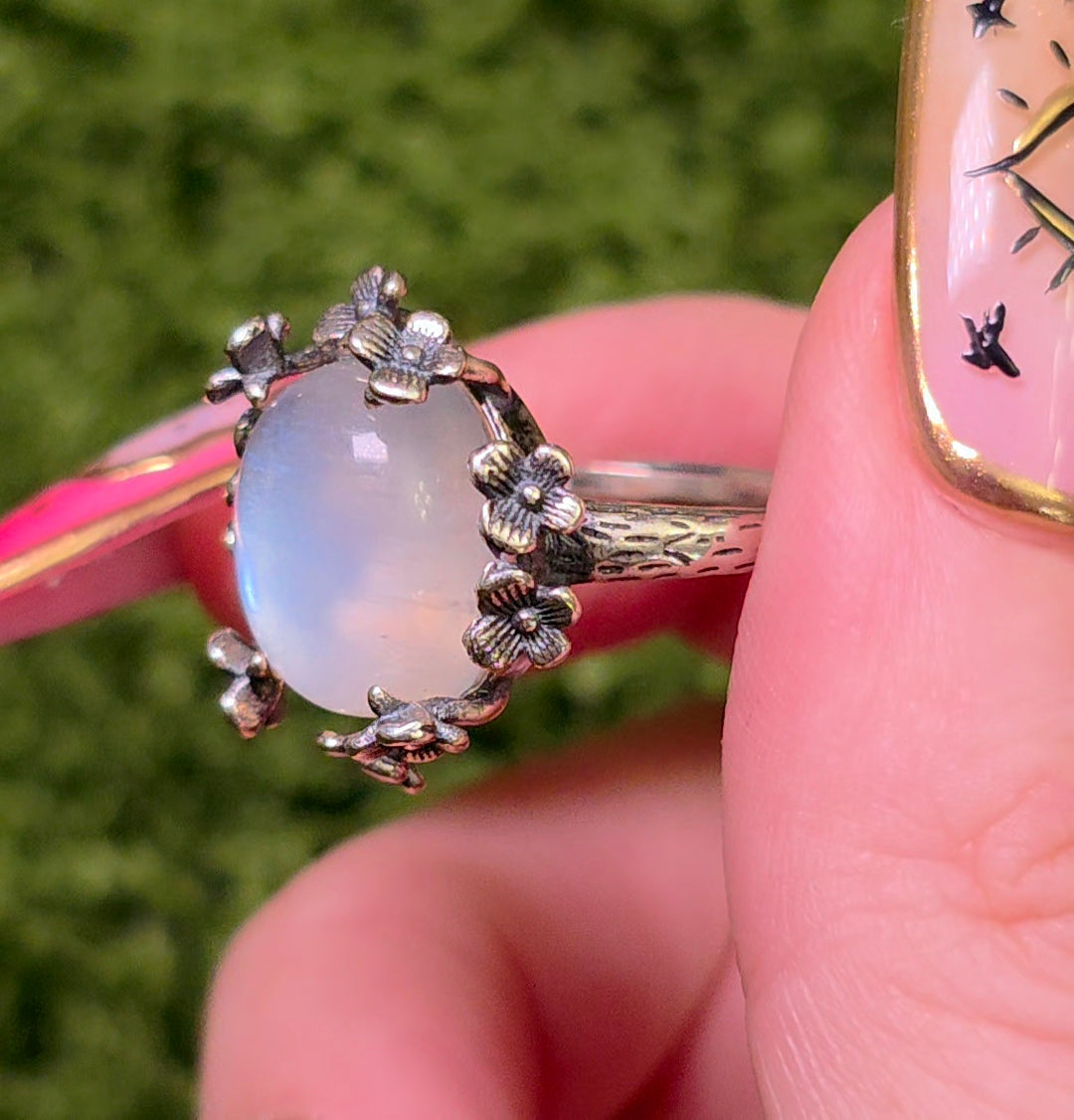 Rainbow Moonstone Floral Ring