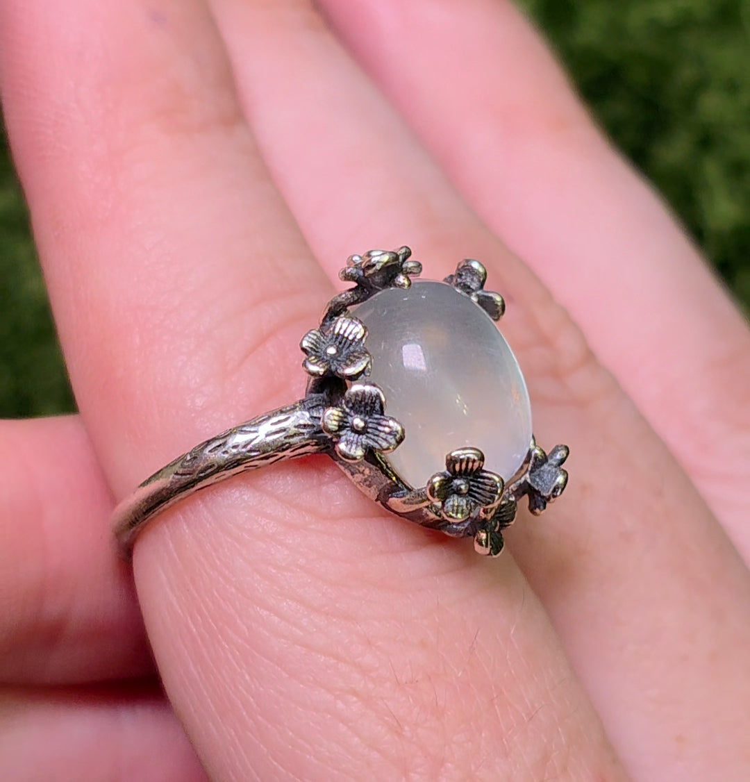 Rainbow Moonstone Floral Ring