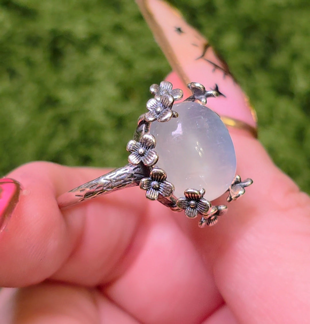Rainbow Moonstone Floral Ring