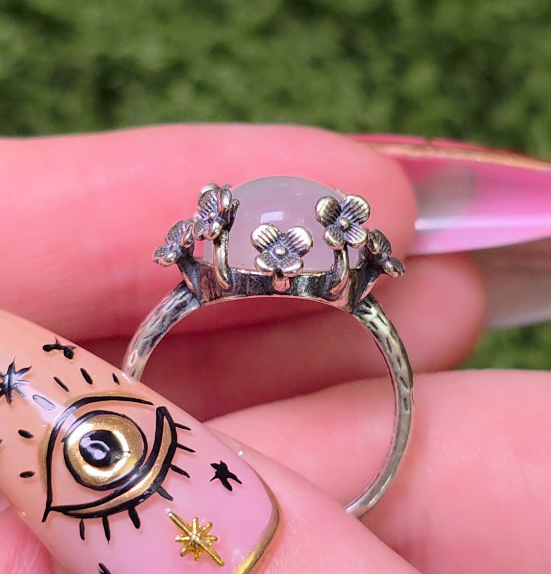 Rainbow Moonstone Floral Ring