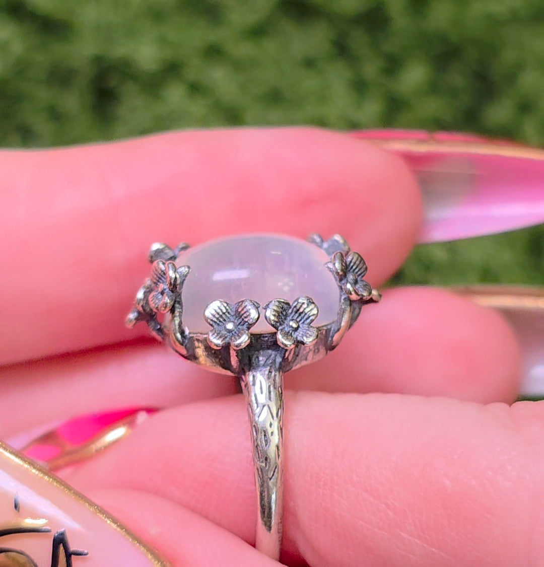 Rainbow Moonstone Floral Ring