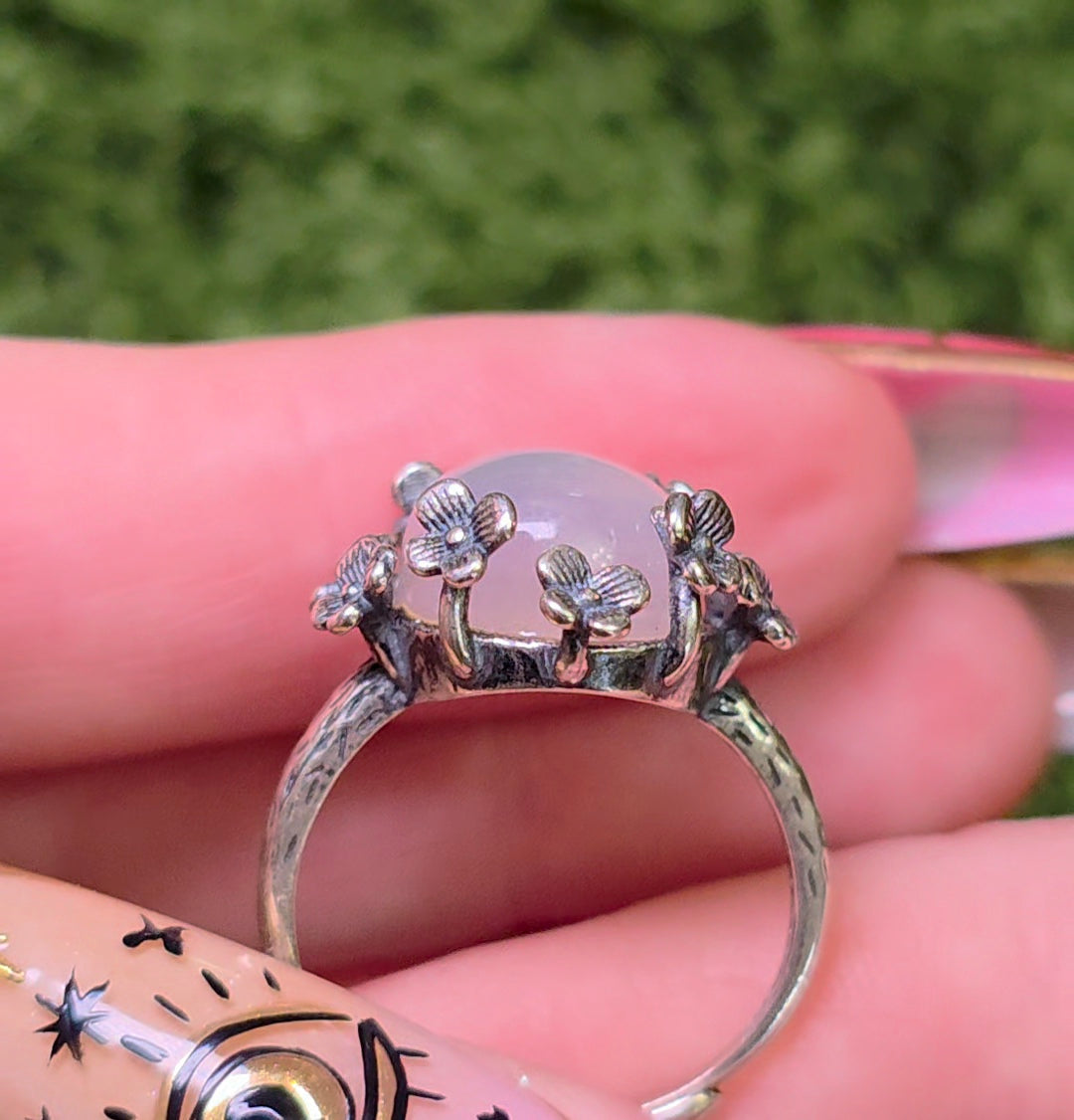 Rainbow Moonstone Floral Ring